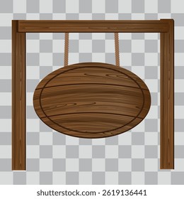 Wooden board sign blank promotion and decoration with transparent background. Wood banner billboard in old vintage style hanging on a string