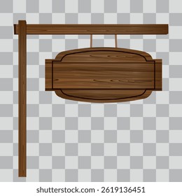 Wooden board sign blank promotion and decoration with transparent background. Wood banner billboard in old vintage style hanging on a string