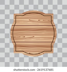 Wooden board sign blank promotion and decoration with transparent background. Wood light banner billboard in old vintage style 