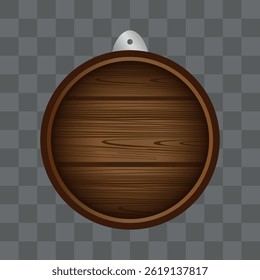 Wooden board sign blank promotion and decoration with transparent background. Wood banner billboard in old vintage style. Dark wood on wall