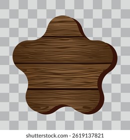 Wooden board sign blank promotion and decoration with transparent background. Wood banner billboard in old vintage style. Dark wood on wall