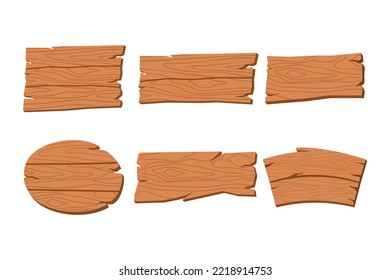 wooden board, vector set of wooden signs isolated on white background