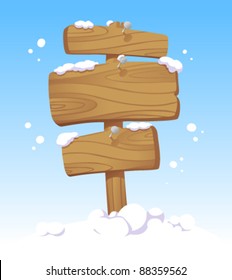 Wooden boards against of a winter landscape. Christmas illustration.