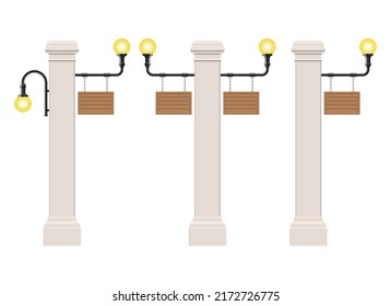 Wooden boards hanging on vintage street lamp