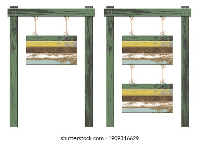 Wooden boards hanging with ropes vector illustration