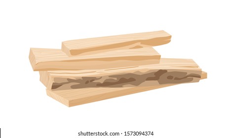 Wooden boards, lumber vector illustration. Processed tree trunk parts, wooden blank. Industrial wood, constructing stuff. Felled forest, building material isolated on white background.