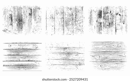 Wooden boards texture set. Grunge background design. Isolated vector pattern on white background