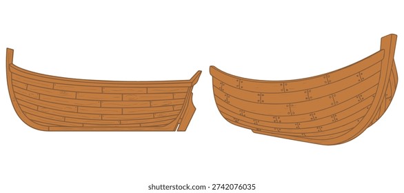 Wooden boat hull sections for ship building project eps 10