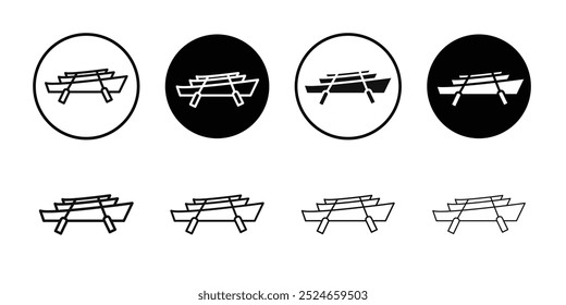 Ícone de barco de madeira Coleção de vetor de contorno fino plano