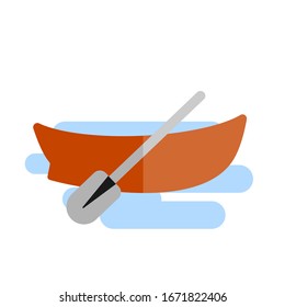 Wooden boat icon in flat style. Vessel. Fishing boat. Vector.