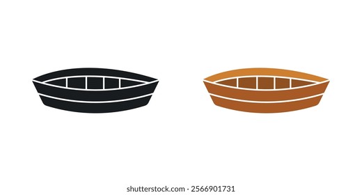 Wooden boat icon set in black and colored