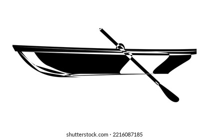 Wooden boat icon. Simple black boat silhouette. Outline vector illustration isolated on white background.