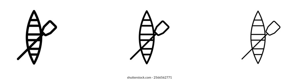 Wooden boat icon in tree different line stroke sizes.
