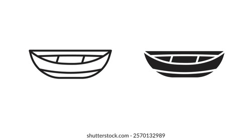 Wooden boat icons in line stroke and flat versions