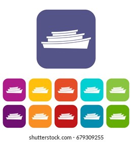 Wooden boat icons set vector illustration in flat style In colors red, blue, green and other