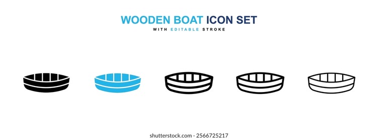 Wooden boat icons vector collection pack.