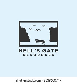 wooden boat logo design vector silhouette illustration