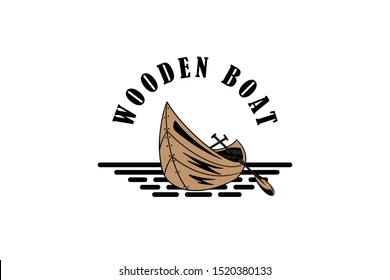 wooden boat logo vector template