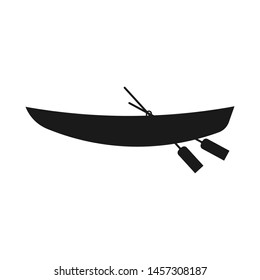 Wooden boat with oars. Black icon. Vector drawing. Isolated object on white background. Isolate.