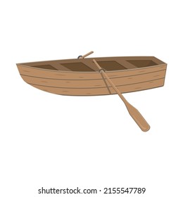 Wooden Boat With Oars, Color Vector Illustration In Cartoon Style On A White Background.