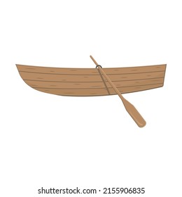 Wooden Boat With Oars, Color Vector Illustration In Cartoon Style On A White Background.