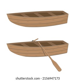 Wooden boat with oars, Color vector illustration in cartoon style on a white background.
