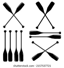 Wooden boat oars, icon set black stencil silhouette vector illustration on white background svg