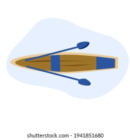 Wooden boat with oars on white background isolated element