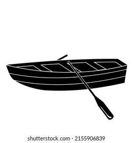 Wooden boat with oars, stencil icon, vector illustration on a white background.