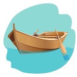 Barca Din Lemn Cu Ilustrare Vectorială Vâsle Izolate Pe Alb.