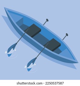 Wooden boat with oars vector illustration isolated on white. Wooden boat icon. Flat illustration of wooden boat vector icon for web isolated on yellow background