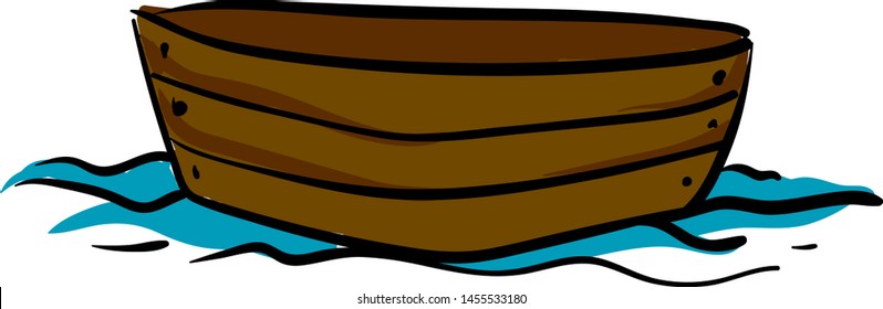 Wooden boat on water, illustration, vector on white background.