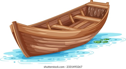 Ilustración del barco de madera en la superficie del agua