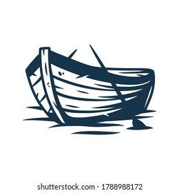 Wooden boat on waves or on the shore with paddles vector illustration isolated on white background svg