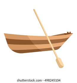 Wooden boat with paddle icon. Cartoon illustration of wooden boat vector icon for web
