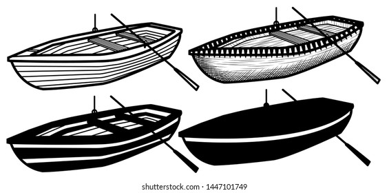 Wooden Boat With A Peddle Vector Illustration Silhouette