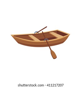 Wooden Boat With Peddles Cartoon Simple Style Colorful Isolated Flat Vector Illustration On White Background