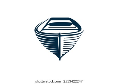 Wooden Boat seen from the front. Vector Illustration on White Background. flat blue color
