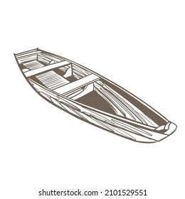 Wooden boat sketch. Drawing of a boat made of wood on a white background