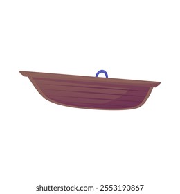 Wooden boat, small ship, old vessel flat icon. Cartoon rusty water transport. Vector illustration isolated on white background. Brown fishing boat