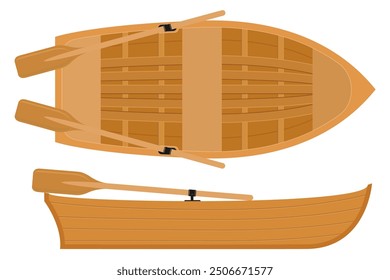 wooden boat top view flat style vector illustration isolated on white background