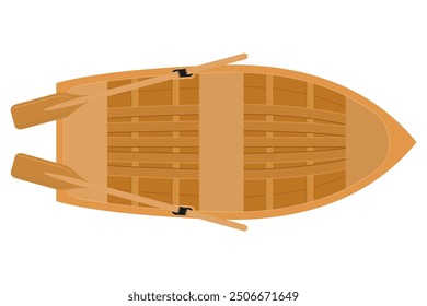 wooden boat top view flat style vector illustration isolated on white background