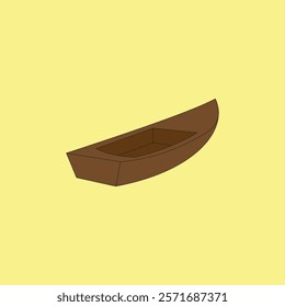 Wooden boat vector illustration on yellow background. Water transportation