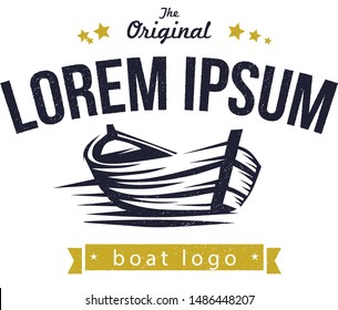 Wooden Boat. vintage logo Vector Illustration on White Background. 
