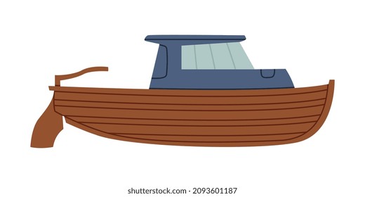 Wooden Boat as Watercraft or Swimming Water Vessel Vector Illustration