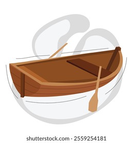 Wooden boat. Wood canoe with paddle