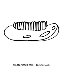 Wooden body brush on an isolated white background. Eco element for spa treatments. Massage brush hand drawn. Stock vector illustration.