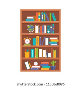 wooden book shelf, flat design