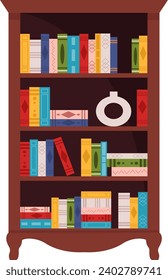 Wooden Bookcase With Books Vector Illustration