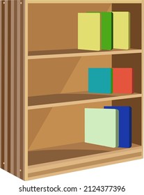 Librería de madera, ilustración, vector sobre fondo blanco.